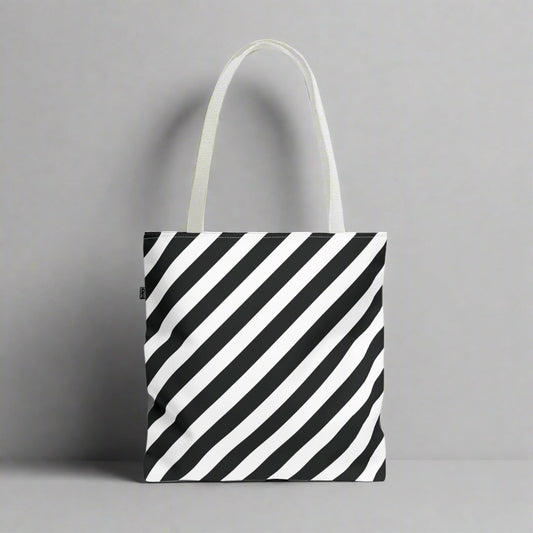 Black and White Diagonal Striped Tote Bag - Tote Bag