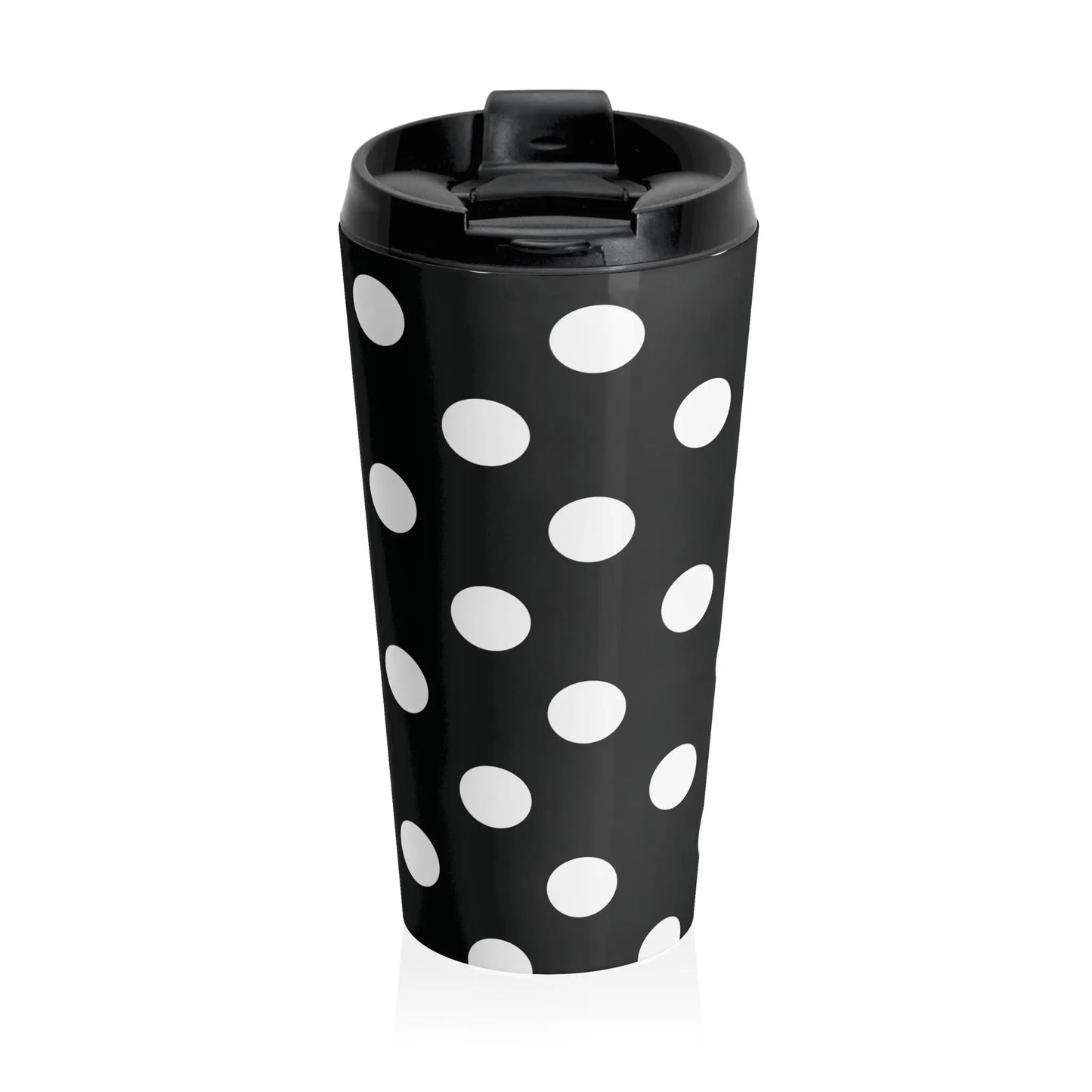 Black and white polka dot stainless steel travel mug with black lid eco-friendly large drink tumbler