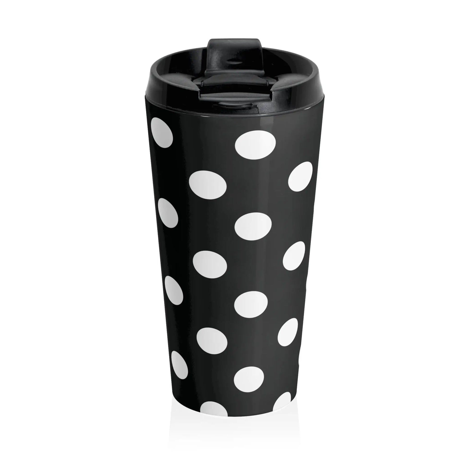 Black and white polka dot stainless steel travel mug with black lid eco-friendly large drink tumbler