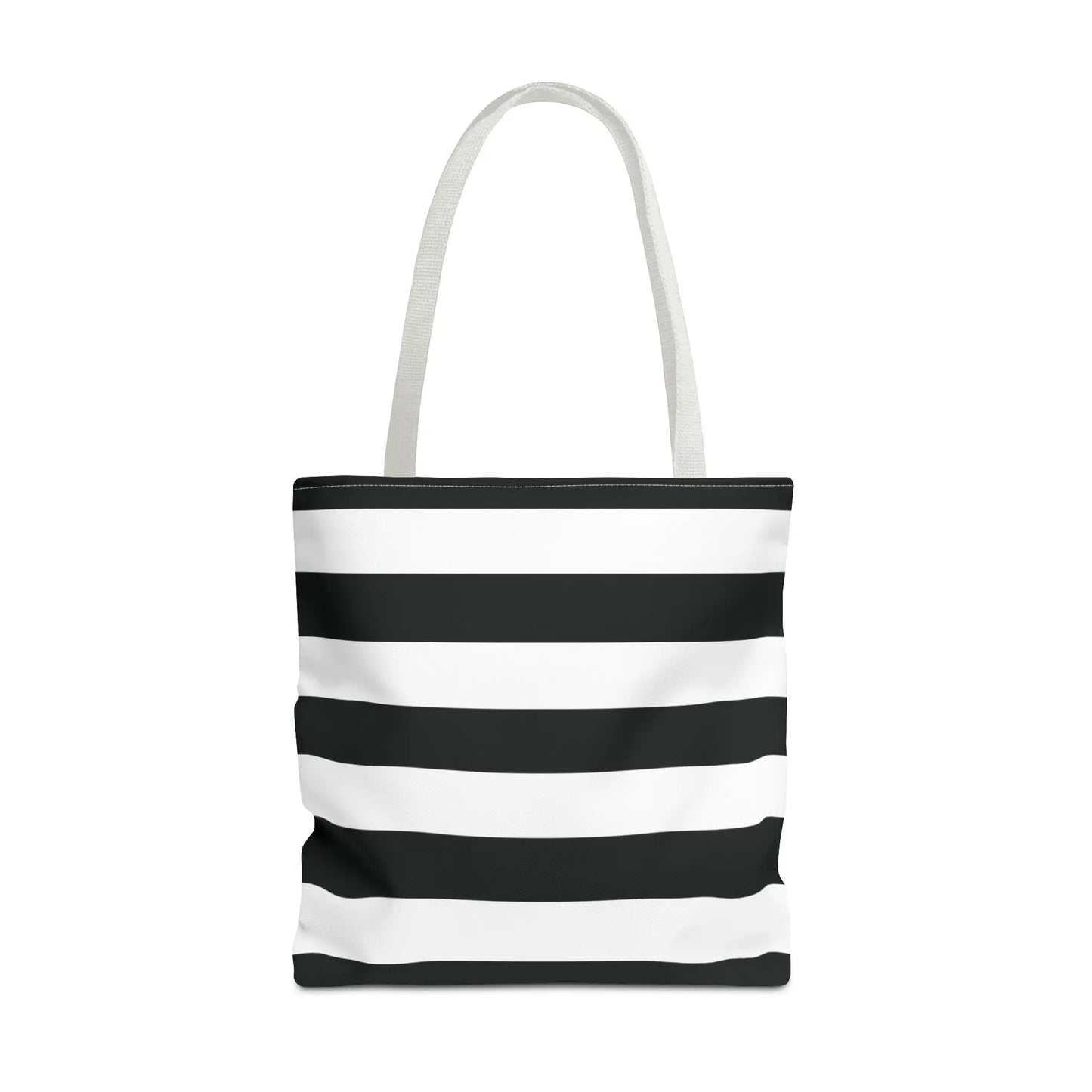 Black and white horizontally striped shoulder tote bag with matching handles perfect as a white shoulder tote