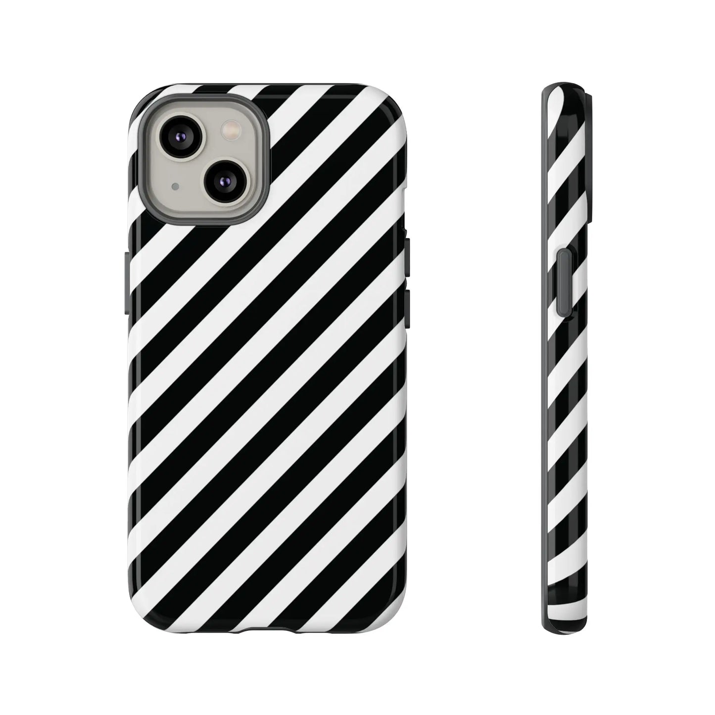 Black White Diagonal Phone Case Cover Protective Sleek Cell Phone Case Modern Smartphone Stylish - iPhone 14 / Glossy