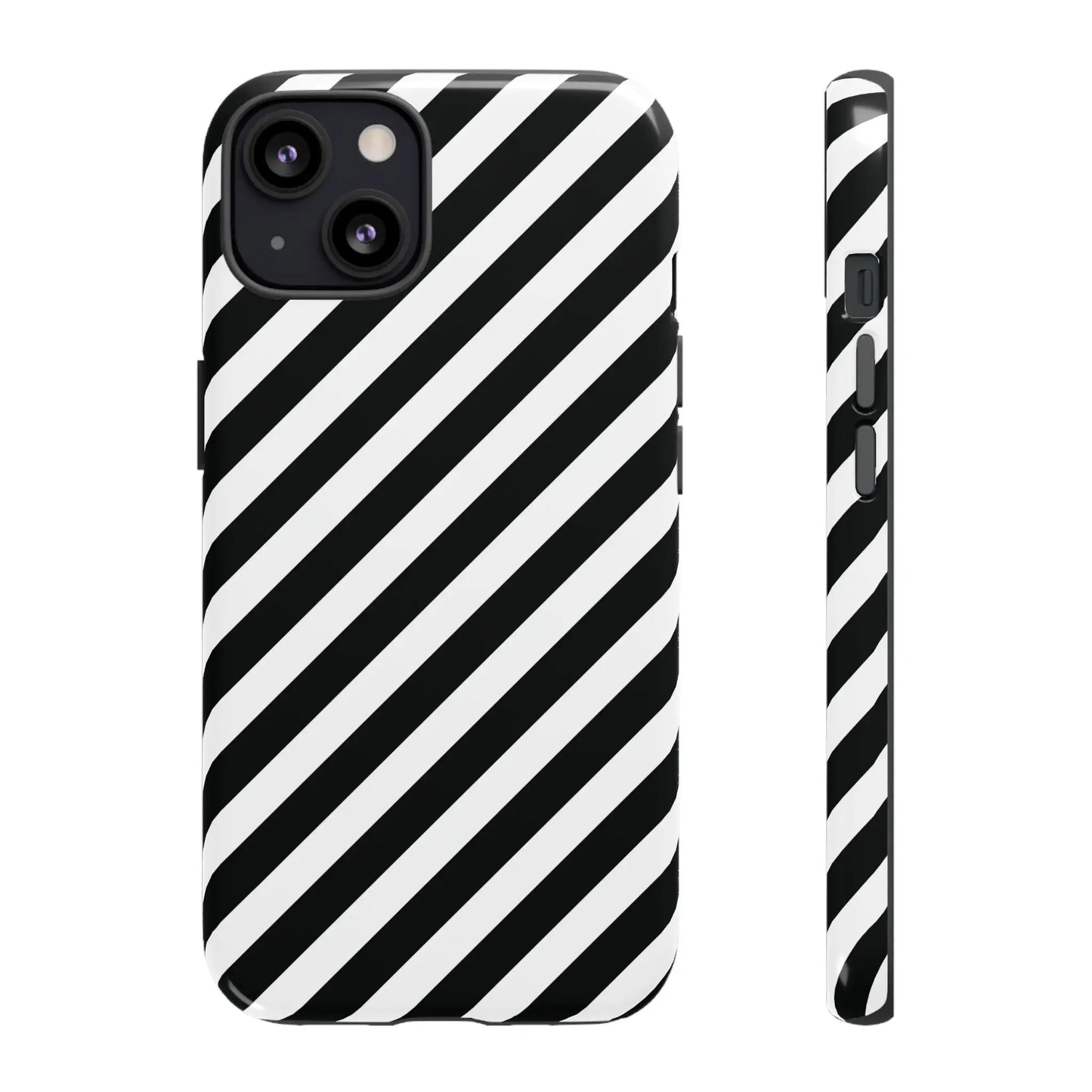 Black White Diagonal Phone Case Cover Protective Sleek Cell Phone Case Modern Smartphone Stylish - iPhone 13 / Glossy