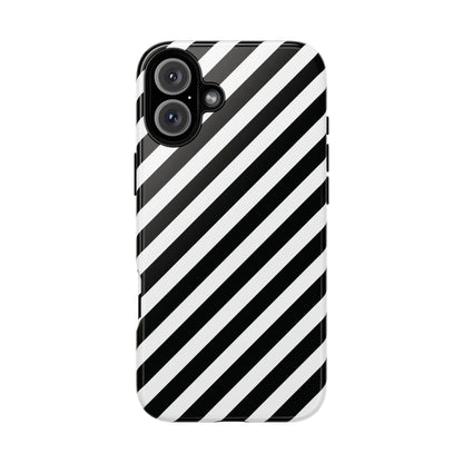 Black White Diagonal Phone Case Cover Protective Sleek Cell Phone Case Modern Smartphone Stylish - iPhone 16 Plus