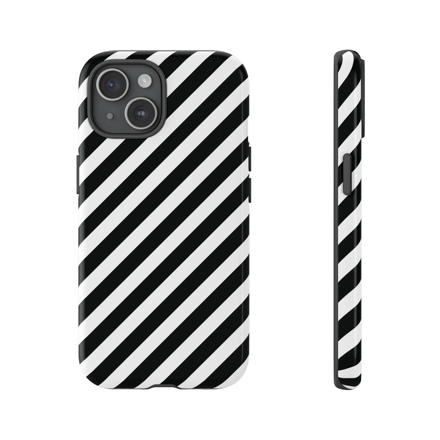 Black White Diagonal Phone Case Cover Protective Sleek Cell Phone Case Modern Smartphone Stylish - iPhone 15 / Glossy