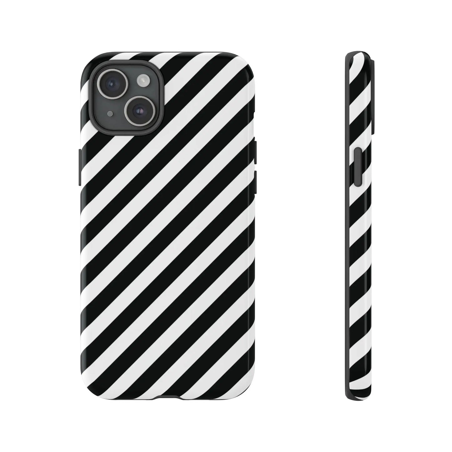 Black White Diagonal Phone Case Cover Protective Sleek Cell Phone Case Modern Smartphone Stylish - iPhone 15 Plus