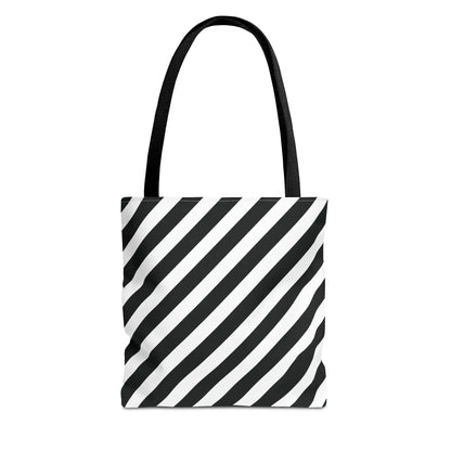 Black and White Diagonal Striped Tote Bag - 13’’ × 13’’ / Black - Tote Bag