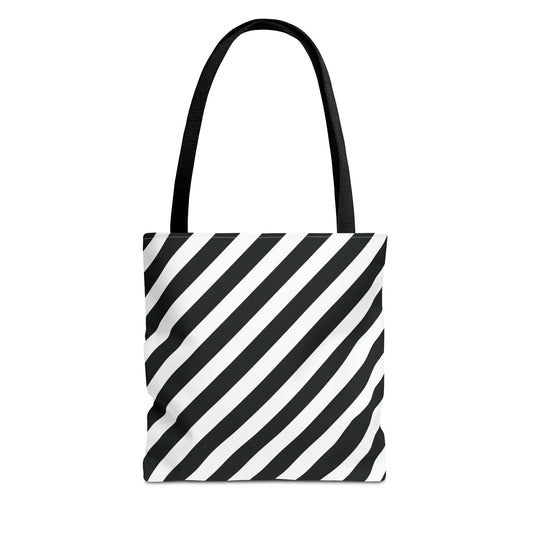 Black and White Diagonal Striped Tote Bag - 13’’ × 13’’ / Black - Tote Bag