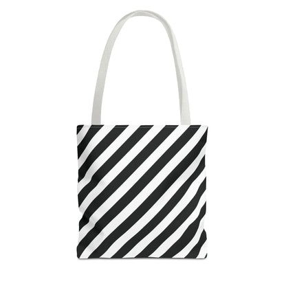 Black and White Diagonal Striped Tote Bag - 13’’ × 13’’ / White - Tote Bag