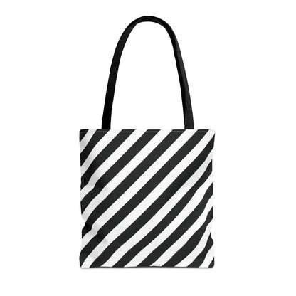 Black and White Diagonal Striped Tote Bag - 16’’ × 16’’ / Black - Tote Bag