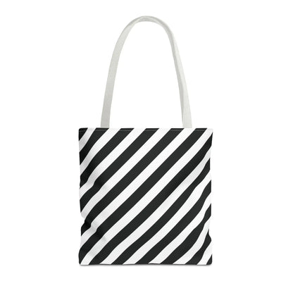 Black and White Diagonal Striped Tote Bag - 16’’ × 16’’ / White - Tote Bag