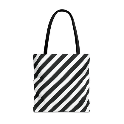Black and White Diagonal Striped Tote Bag - 18’’ × 18’’ / Black - Tote Bag