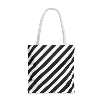 Black and White Diagonal Striped Tote Bag - 18’’ × 18’’ / White - Tote Bag