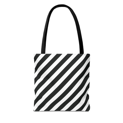 Black and White Diagonal Striped Tote Bag - Tote Bag