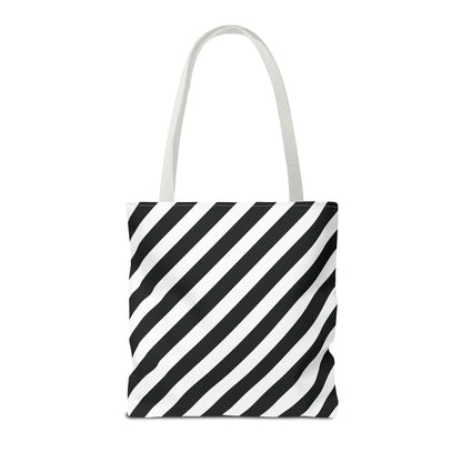 Black and White Diagonal Striped Tote Bag - Tote Bag