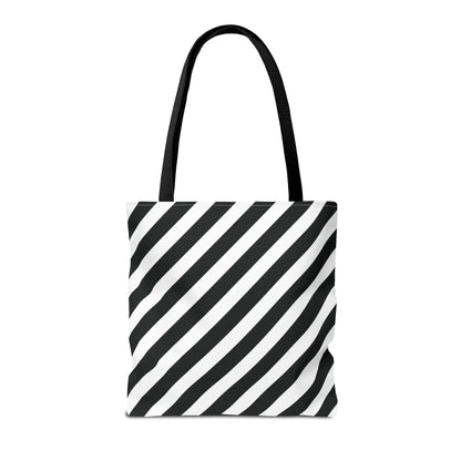 Black and White Diagonal Striped Tote Bag - Tote Bag