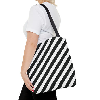 Black and White Diagonal Striped Tote Bag - Tote Bag
