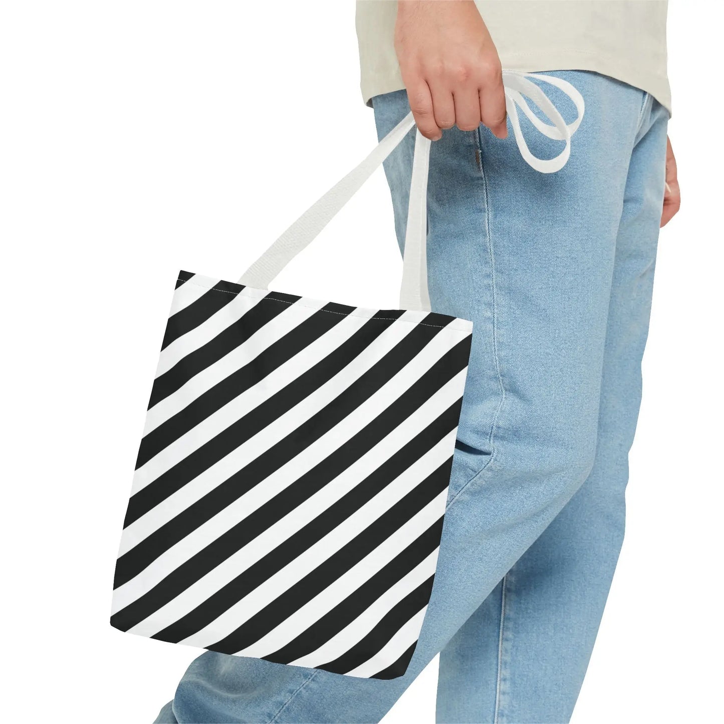 Black and White Diagonal Striped Tote Bag - Tote Bag