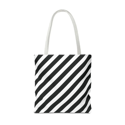 Black and White Diagonal Striped Tote Bag - Tote Bag