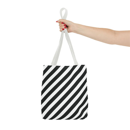 Black and White Diagonal Striped Tote Bag - Tote Bag
