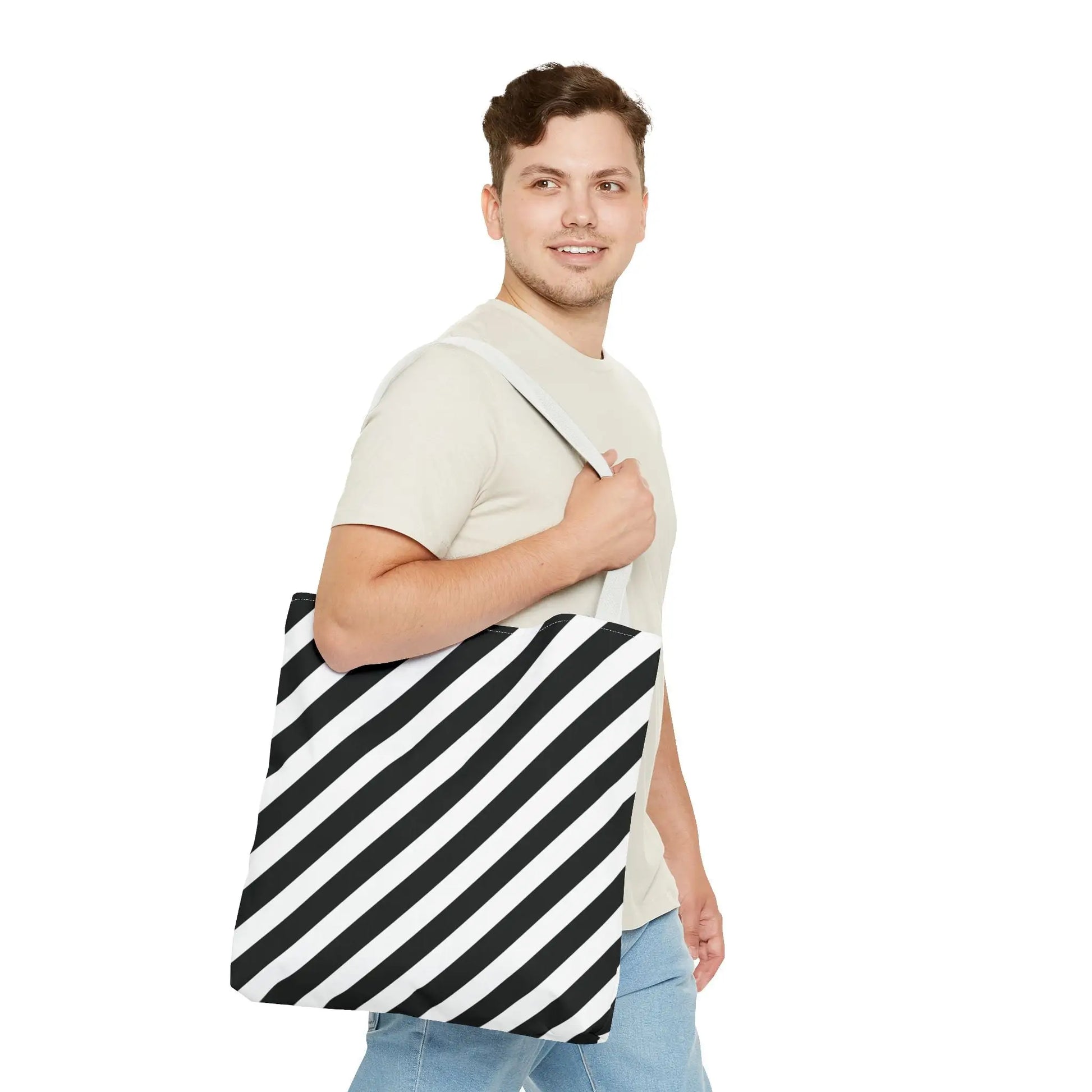 Black and White Diagonal Striped Tote Bag - Tote Bag