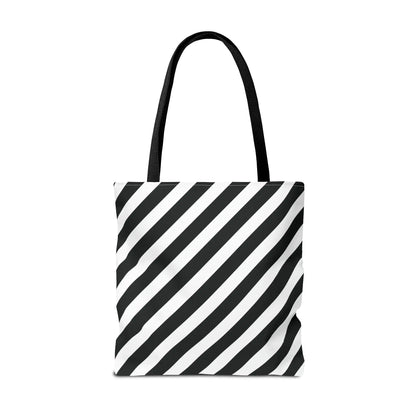 Black and White Diagonal Striped Tote Bag - Tote Bag