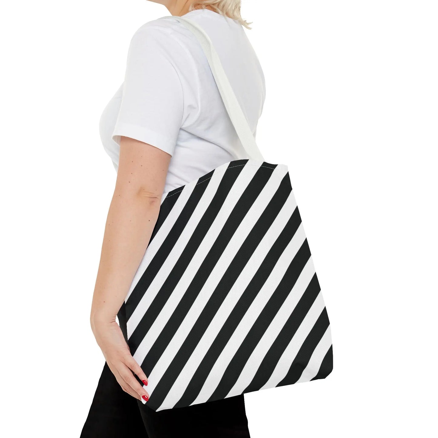 Black and White Diagonal Striped Tote Bag - Tote Bag