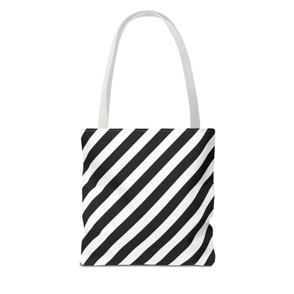 Black and White Diagonal Striped Tote Bag - Tote Bag