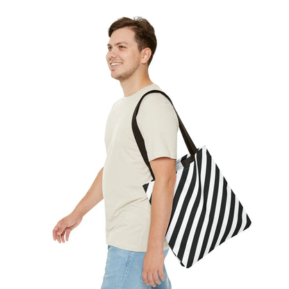 Black and White Diagonal Striped Tote Bag - Tote Bag
