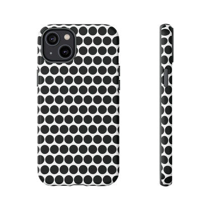Black white dot pattern tough phone case showing back side with sleek modern design for iphone samsung google