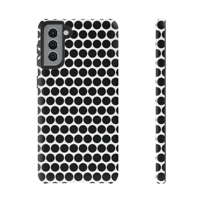 Black and white dot pattern tough phone case for samsung galaxy s21 showing the back side design