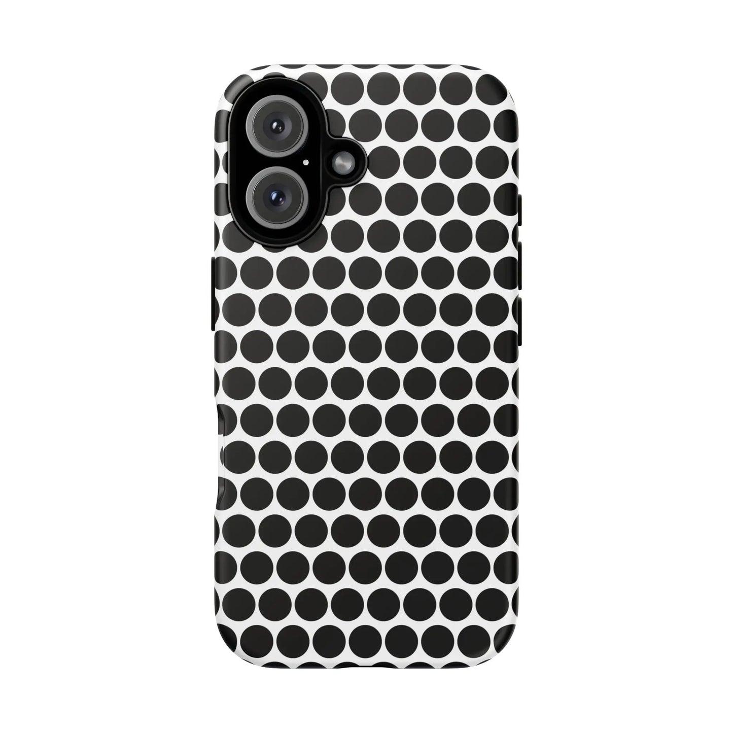 Black and white dot pattern tough phone case showing back side with sleek modern design for iphone samsung google