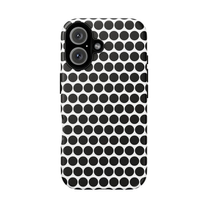 Black and white dot pattern tough phone case showing back side with sleek modern design for iphone samsung google