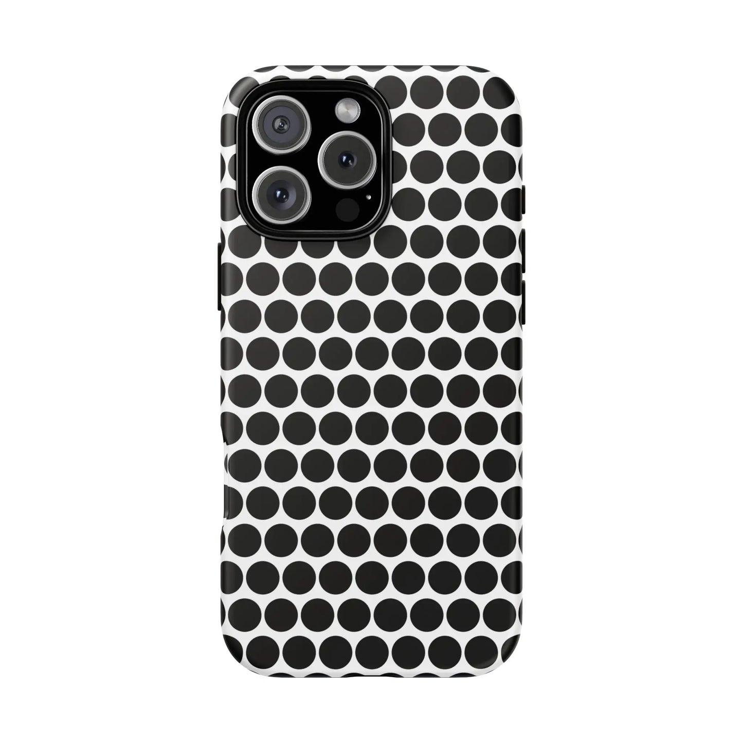Black white dot pattern tough phone case for iphone samsung and google with sleek modern design shown from back side