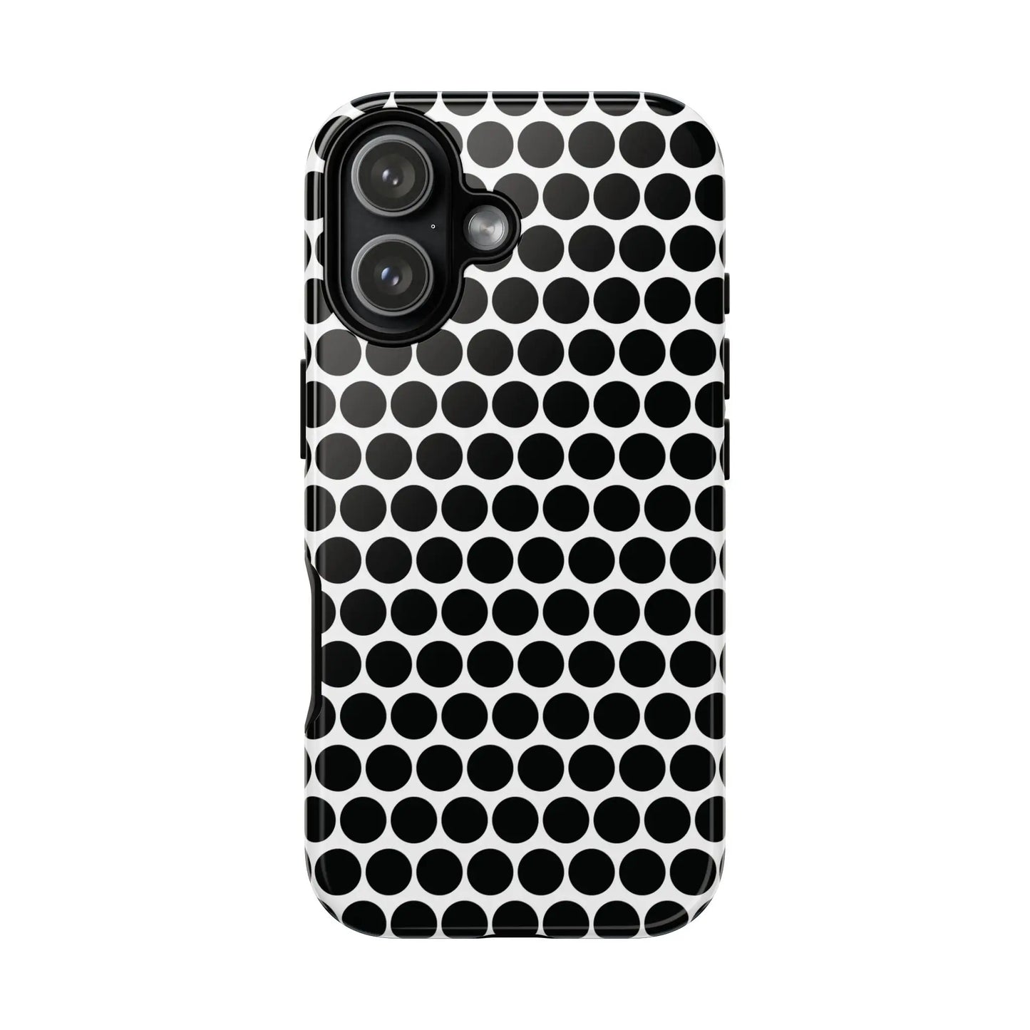 Back side of black white dot pattern tough phone case with glossy finish for iphone samsung and google devices