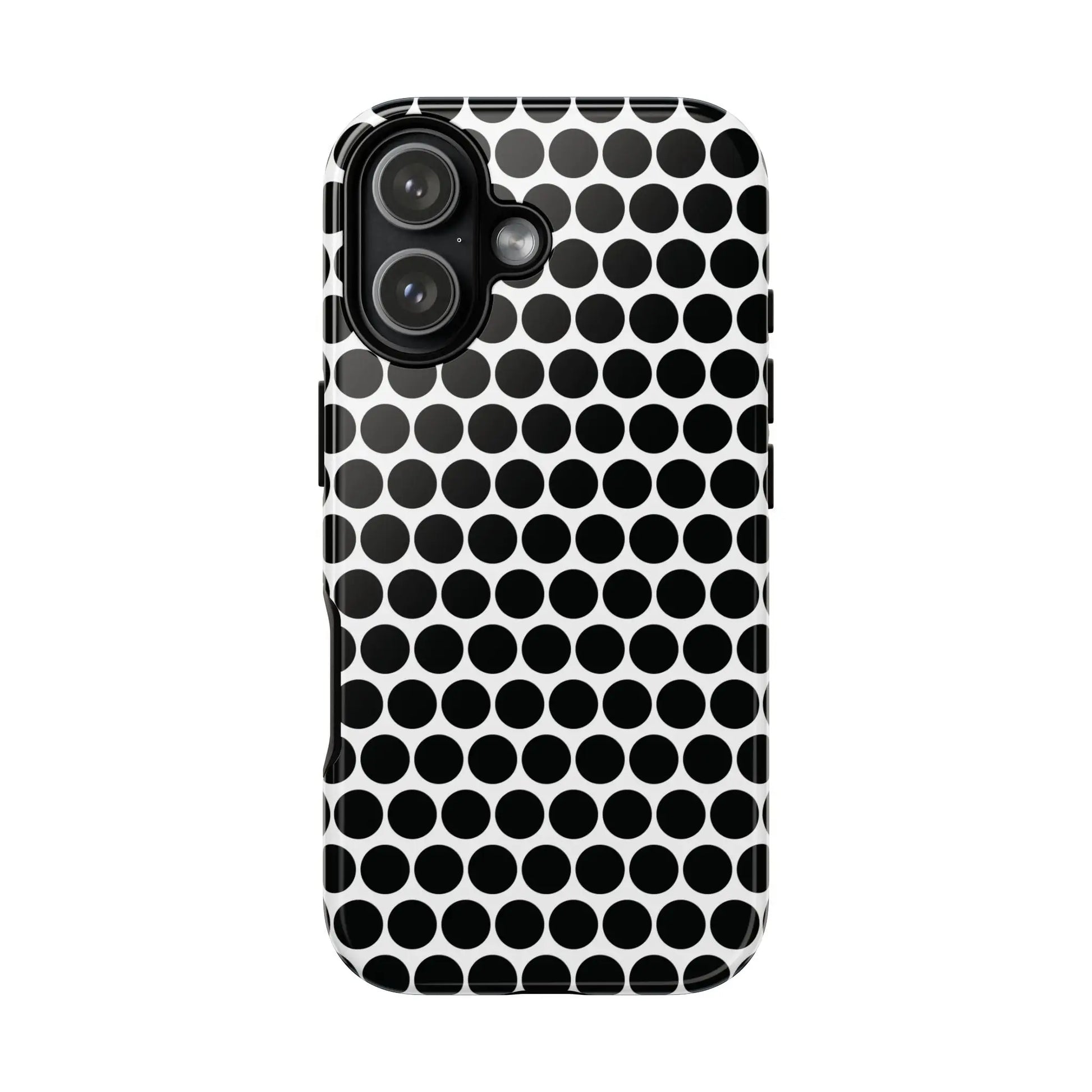 Back side of black white dot pattern tough phone case with glossy finish for iphone samsung and google devices