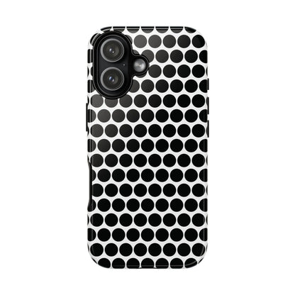 Back side of black white dot pattern tough phone case with glossy finish for iphone samsung and google devices