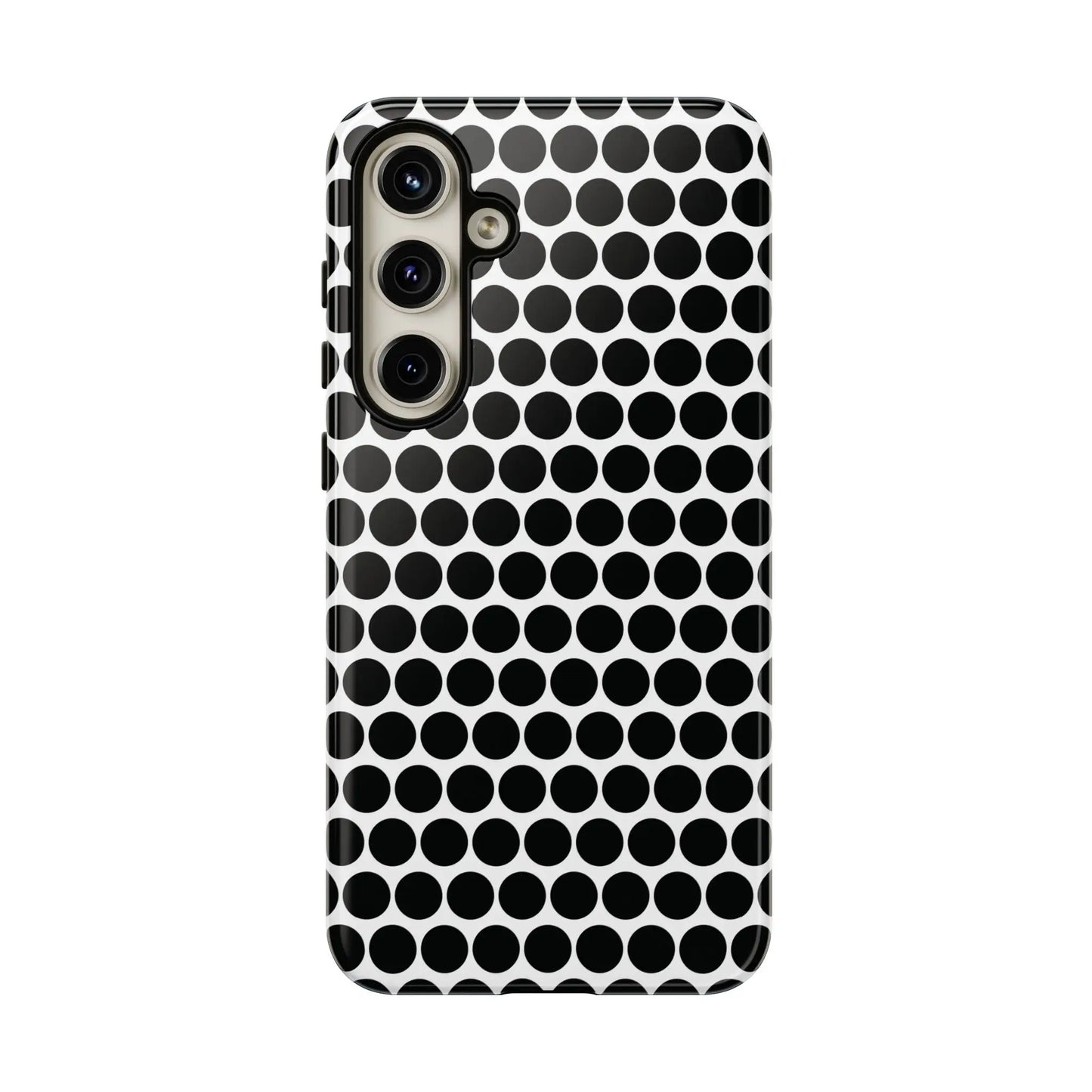 Black white dot pattern tough phone case for iphone samsung and google with sleek modern design backside shown