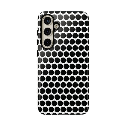 Black white dot pattern tough phone case for iphone samsung and google with sleek modern design backside shown
