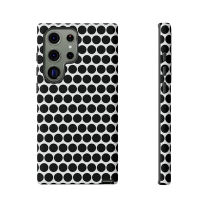 Back side of a black white dot pattern tough phone case with sleek modern design for iphone samsung google