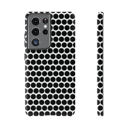 Back side of a black white dot pattern tough phone case with sleek modern design for iphone samsung google
