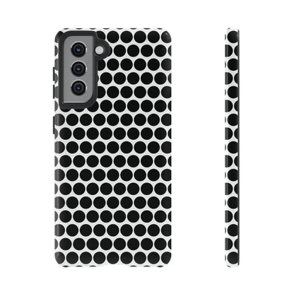 Black white dot pattern tough phone case for samsung galaxy s21 showing the back side of the durable design