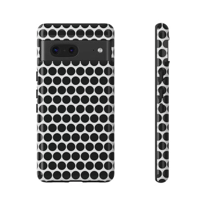 Back side of black white dot tough phone case with white dot pattern for iphone samsung google with sleek design