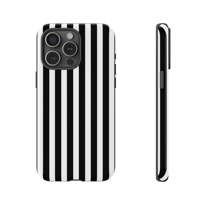 Black white horizontal stripe phone case cover with sleek modern design shown from the back for iPhone Samsung Galaxy and Google Pixel