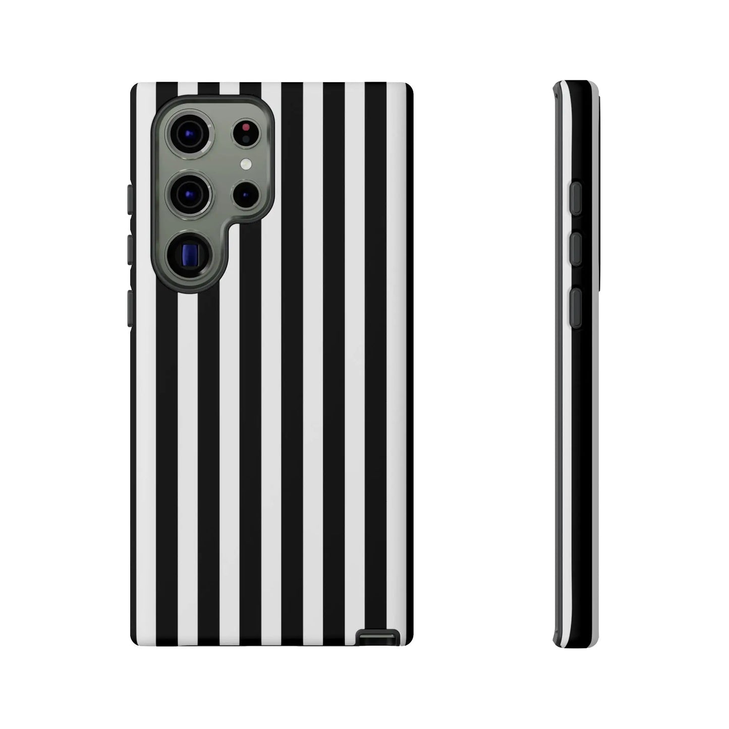 Black white horizontal stripe phone case cover with sleek modern design for iphone samsung galaxy s24 and google pixel back view