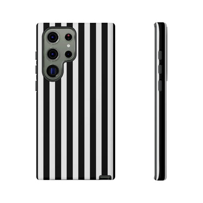 Black white horizontal stripe phone case cover with sleek modern design for iphone samsung galaxy s24 and google pixel back view