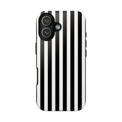 Black white horizontal stripe phone case cover with sleek modern design for iphone samsung galaxy s24 and google pixel back view