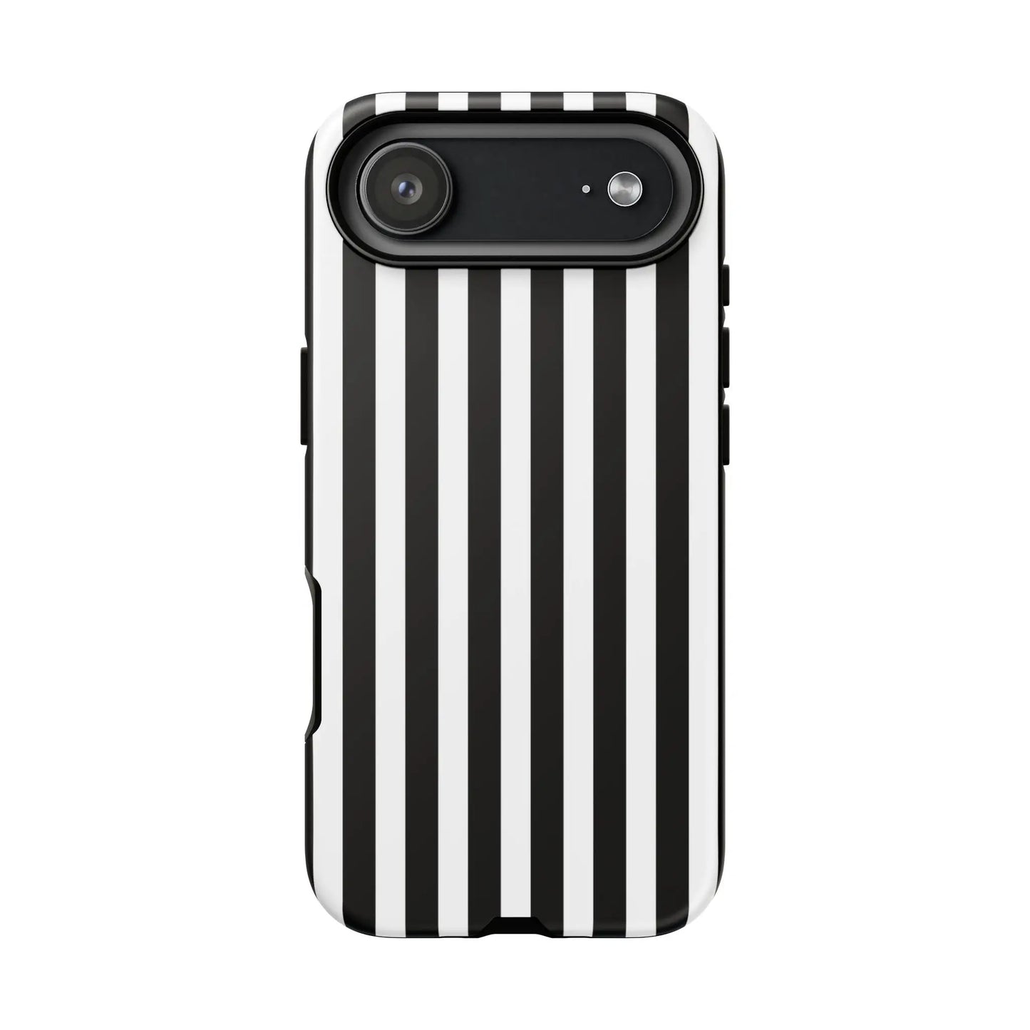 Black and white vertical stripe phone case cover showing the back side with sleek, modern design for iPhone Samsung Galaxy and Pixel