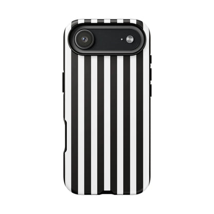 Black and white vertical stripe phone case cover showing the back side with sleek, modern design for iPhone Samsung Galaxy and Pixel