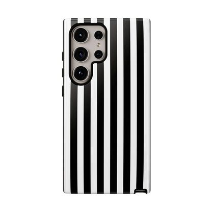 Black and white horizontal stripe phone case cover with sleek modern design for iphone samsung galaxy s24 and google pixel back side