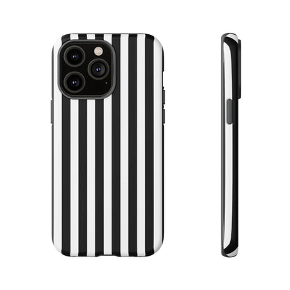 Black white horizontal stripe phone case cover for iPhone Samsung Galaxy S24 and Google Pixel with sleek modern design back visible